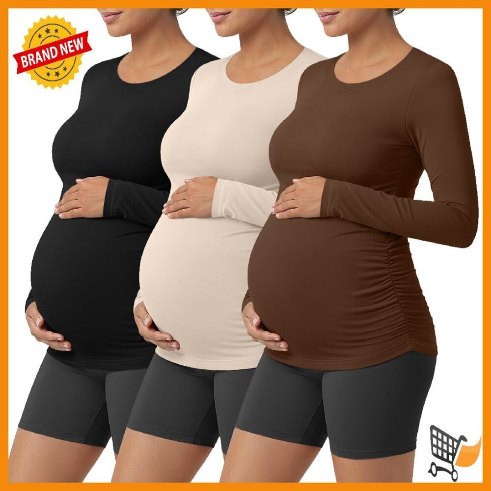 Maternity Long Sleeve Yoga Shirts 3 Pack Side Ruched Athletic Tops